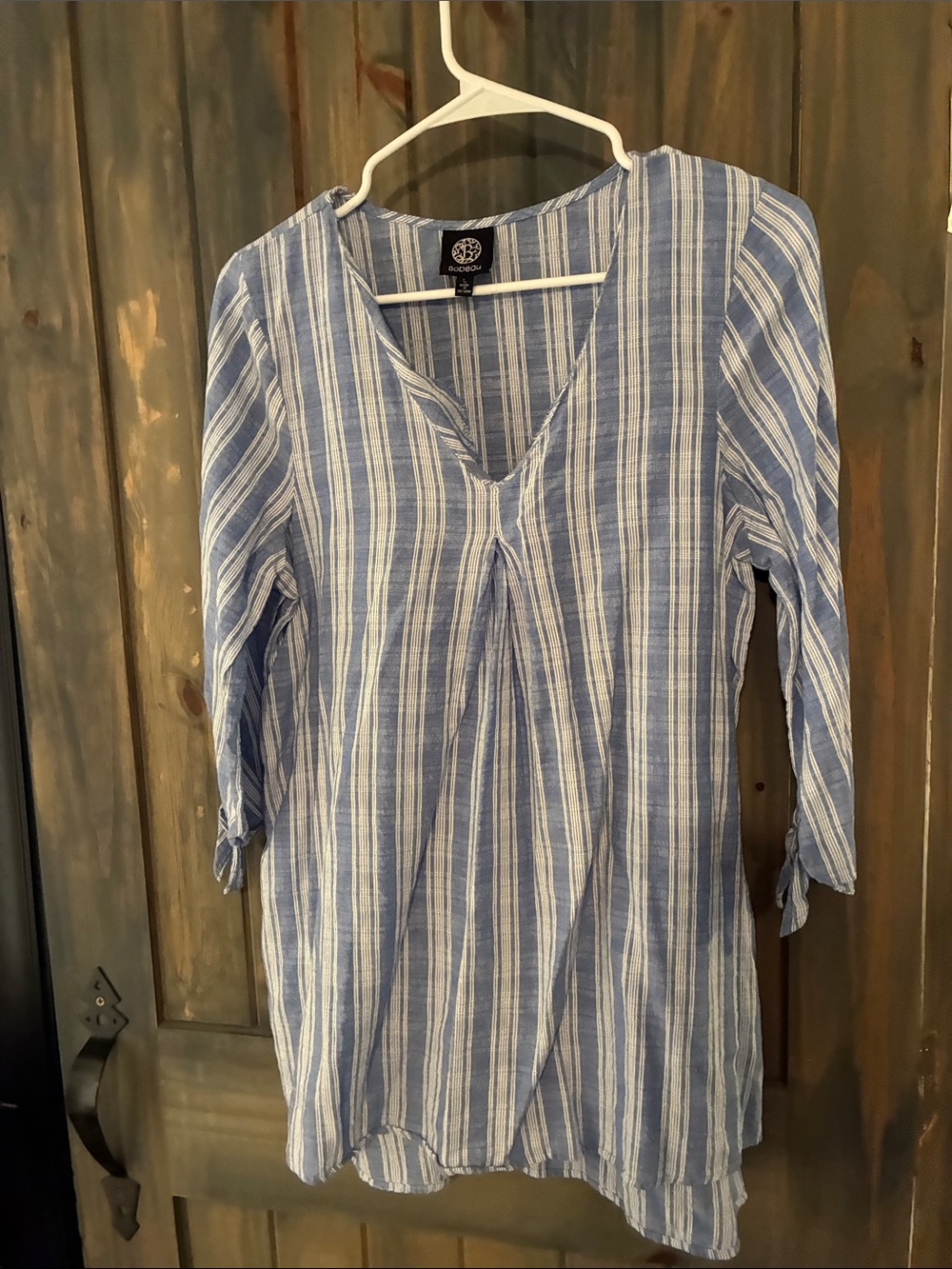 Bobeau Blue and White Striped V-Neck Tunic